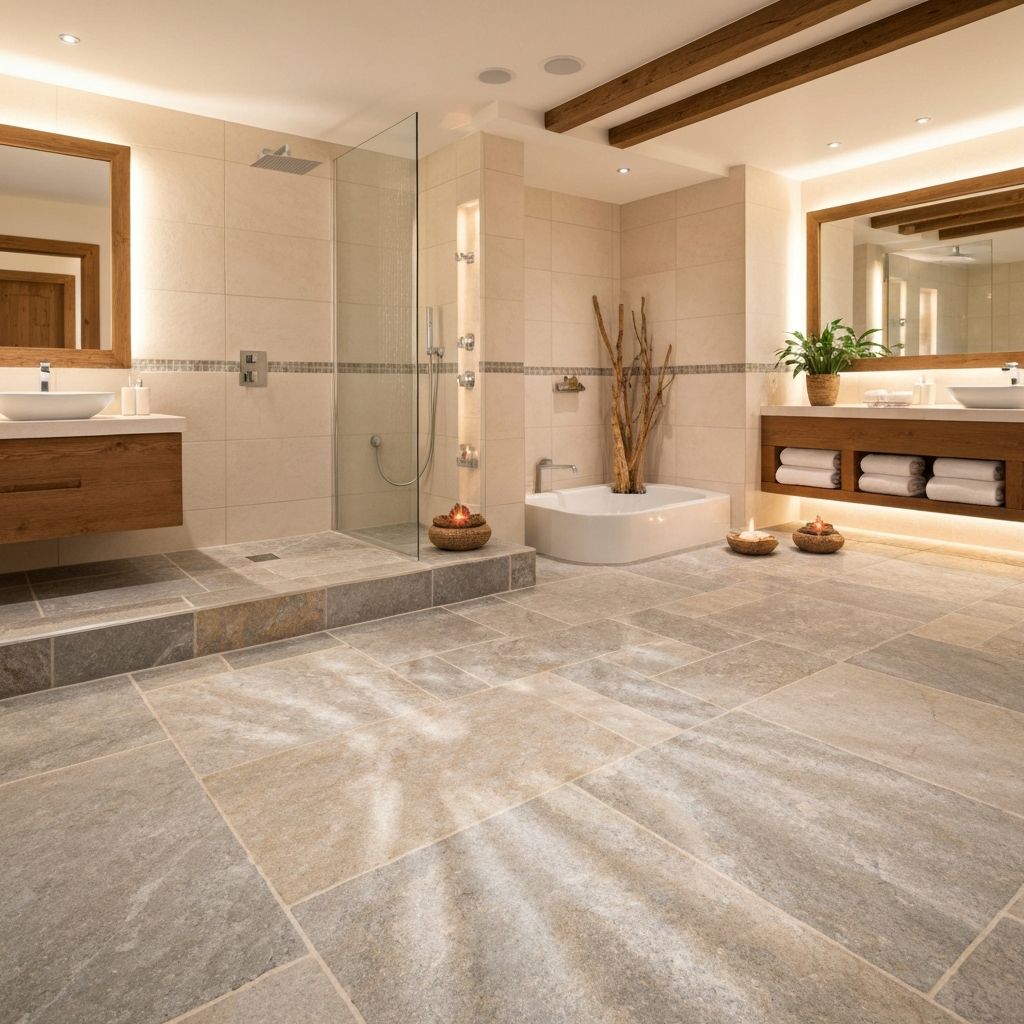 Luxury spa bathroom with natural stone